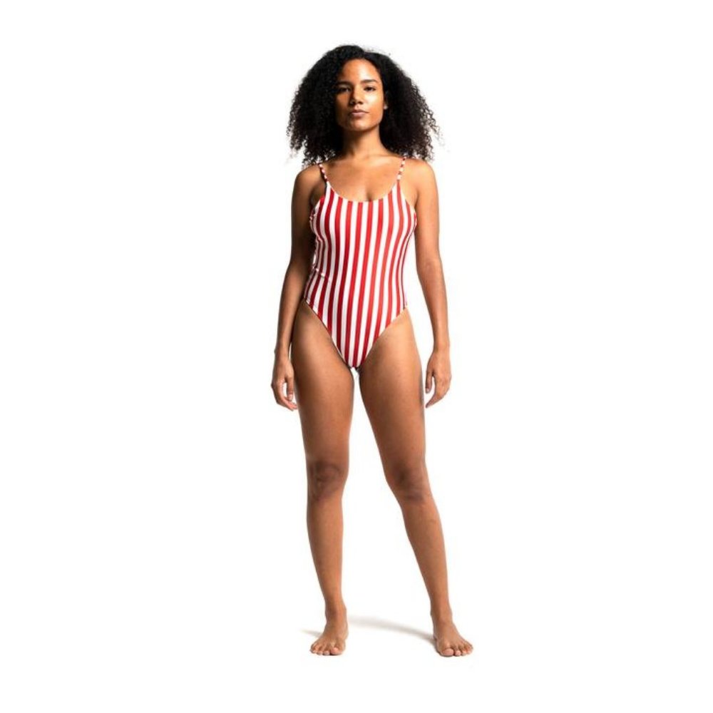 Americas Bermies Red and White Striped One Piece Swimsuit